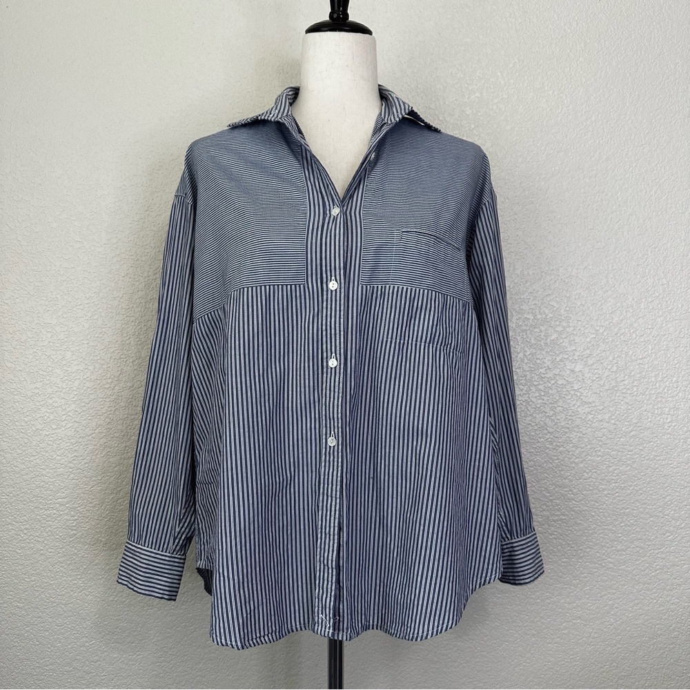 Vince 100% Cotton Blue White Striped Button Down Women's Shirt, Size 6